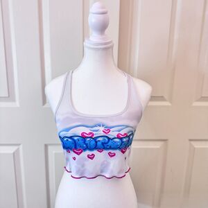White Graphic Halter Tank Top with Pink - Medium